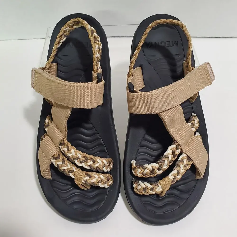 Sport Sandals Tan Womens 9 Arch Support Walking Toe Loop Ankle Strap MEGNYA 39 - Picture 1 of 13